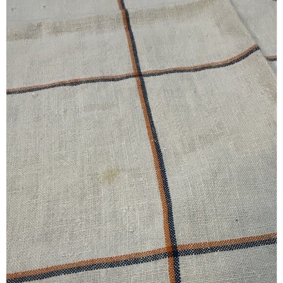 Vintage Linen Tablecloth 48” Square White Blue Orange Plaid SOME STAINS - Picture 7 of 9